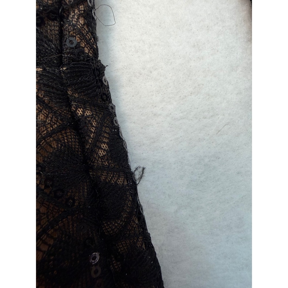 Nadine Merabi Black Sequin Lace Jumpsuit Feather Cuffs Flare Leg US 6 SM - Picture 5 of 7
